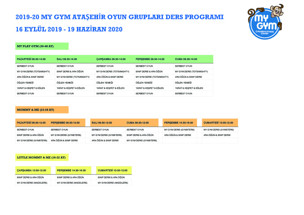 My Gym Atas¸ehir Oyun Gruplarý Programý 2019-20